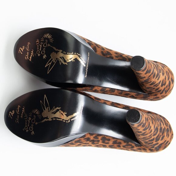 Beverly Feldman Play Along Heels Peep Toe Leopard Print Shoes Brown Black Size 8 - Picture 7 of 8